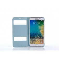 Samsung Galaxy E7 - Smart PU Flip with Window View Protective Phone Cover Case - Blue